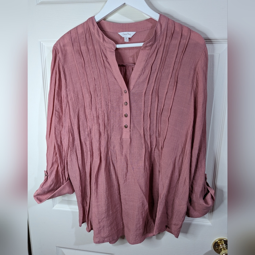 Coral Bay pink pleated front lightweight blouse size XL